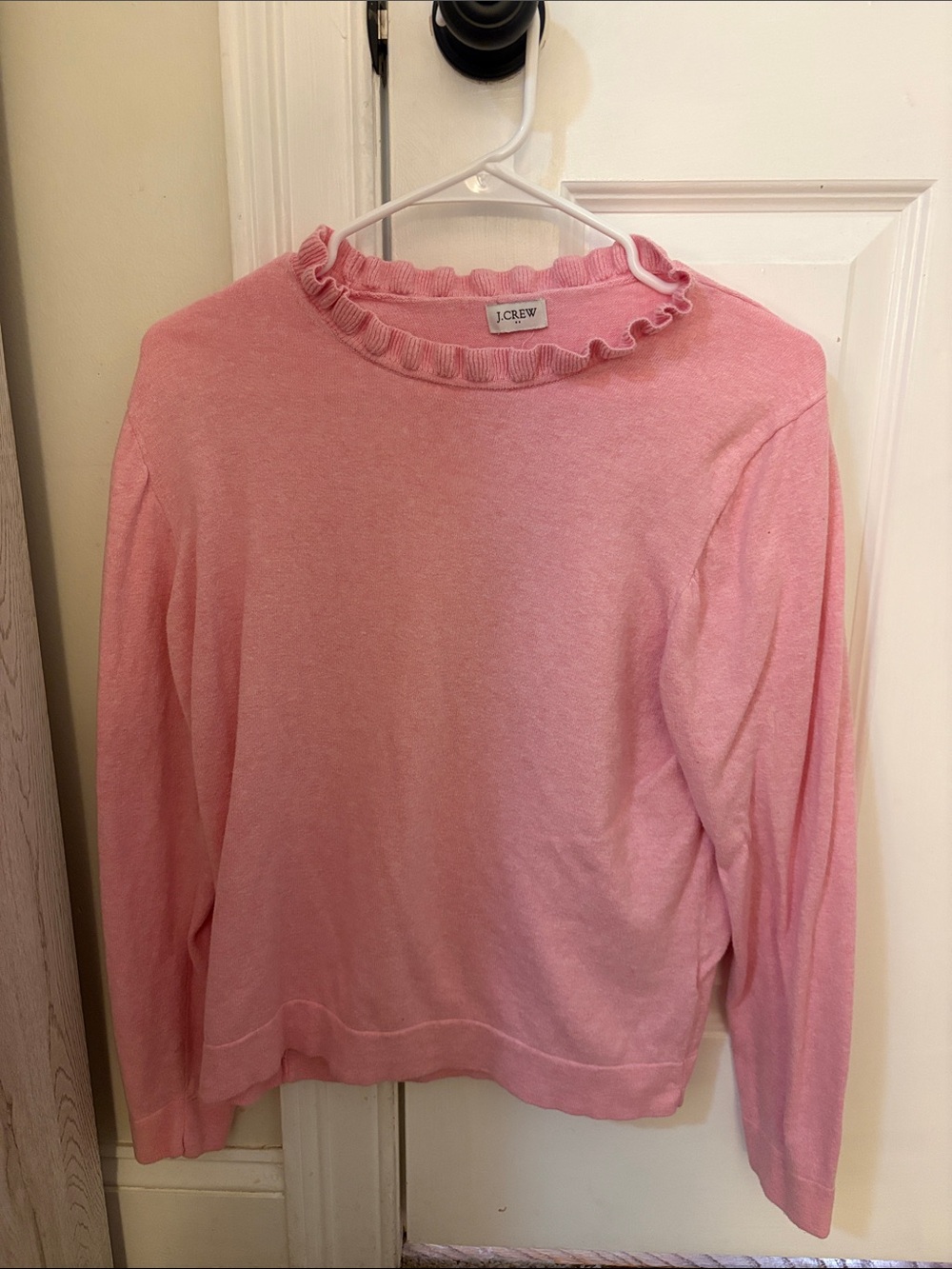 J. Crew Light Pink Ruffle Neck Pullover Sweater